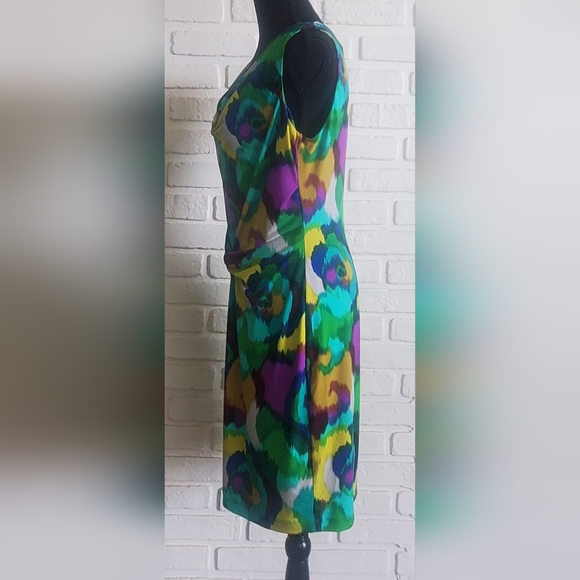 Calvin Klein Watercolour Abstract Art Sleeveless Ruched Sheath Dress Size 10 - Picture 8 of 14